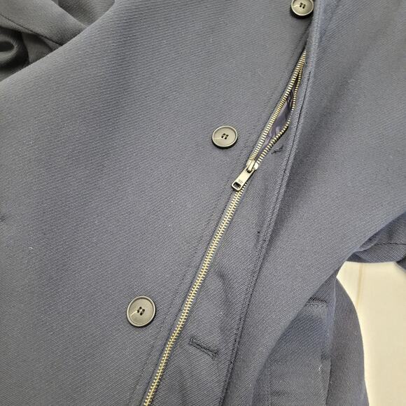 Zara Man navy blue tailored pea coat trench jacket full zip high collar - Picture 7 of 15